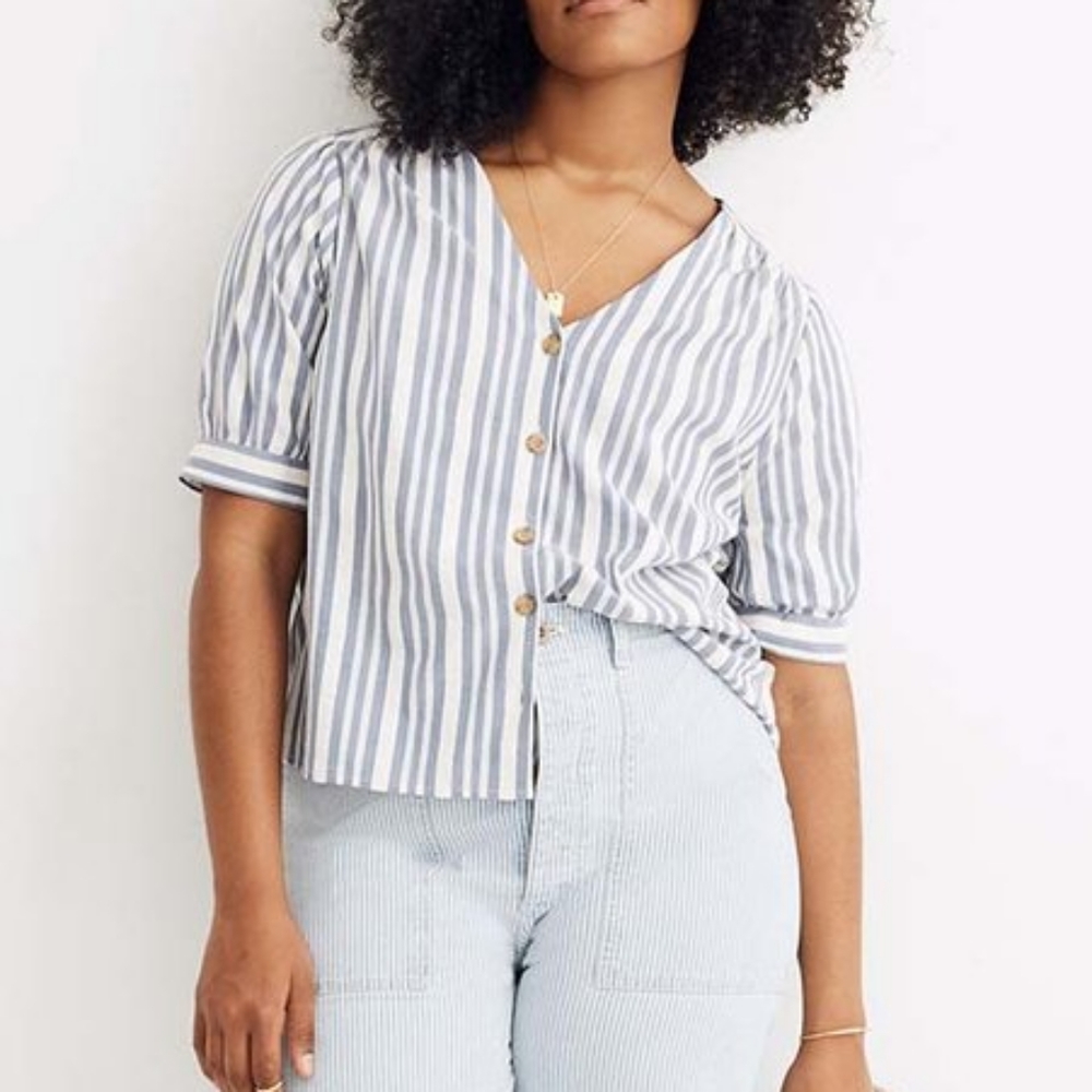 Madewell Plaza Button Front Shirt, Blue Stripe
